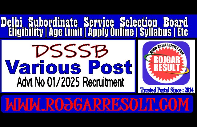 DSSSB Advt No 01/2025 Recruitment
