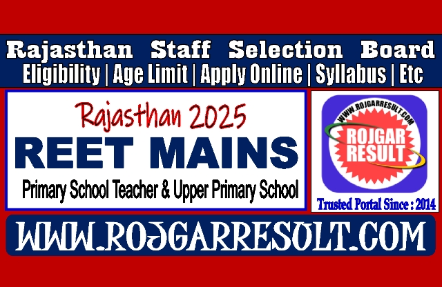 RSSB Primary / Upper Primary Teacher REET Mains Online Form 2025