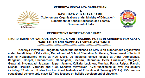 CBSE KVS / NVS Various Post Online Form 2025 for 14782 Post