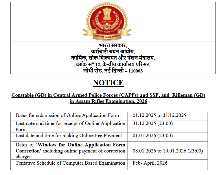SSC GD Constable Online Form 2025 for 25487 Post