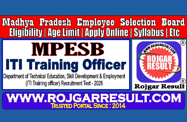 MPESB ITI Training Officer Online Form 2026 for 1120 Post