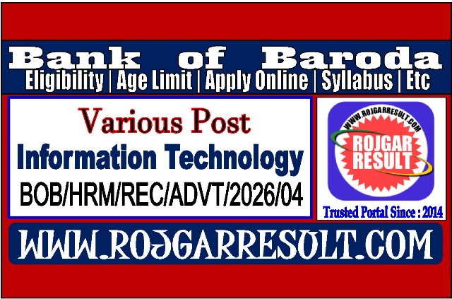 Bank of Baroda Various Post IT Online Form 2026 for 418 Post